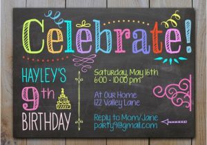 Neon Colored Birthday Invitations Chalkboard Invitation Tween Birthday Neon Colors