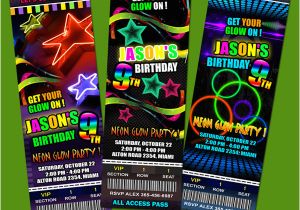 Neon Colored Birthday Invitations Neon Glow In the Dark Birthday Party Invitation Ticket