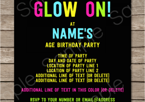 Neon Colored Birthday Invitations Neon Glow Party Invitations Template Editable and Printable