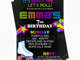 Neon Colored Birthday Invitations Neon Roller Skating Birthday Party Invitation