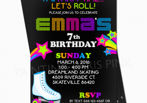 Neon Colored Birthday Invitations Neon Roller Skating Birthday Party Invitation