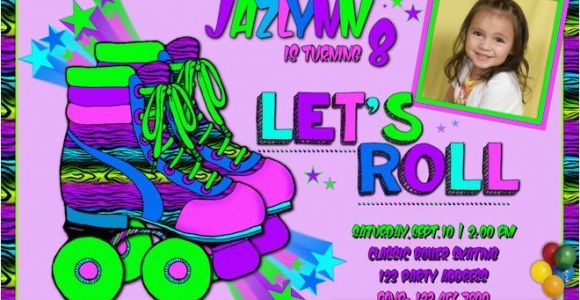 Neon Colored Birthday Invitations Roller Skating Birthday Invitation Neon Colored