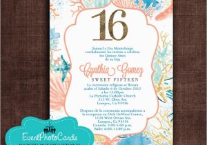 Ocean themed Birthday Invitations order This Seashell Ocean Sweet Sixteen Coral