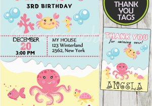 Ocean themed Birthday Party Invitations Under the Sea Girl Birthday Invitation Personalized D2