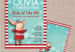 Olivia the Pig Birthday Invitations Olivia the Pig Winter Birthday Invitation and Thank You