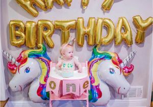 One Year Old Birthday Decorations Unicorn Birthday Party with Stokke Happily Hughes