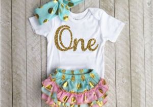 One Year Old Birthday Girl Outfits Mint and Gold First Birthday Outfit One Year Old Outfit