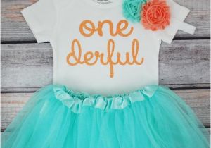 Onederful Birthday Girl One Derful First Birthday Outfit Girl Peach and Mint Birthday