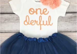 Onederful Birthday Girl One Derful First Birthday Outfit Girl Peach and Navy Birthday