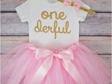 Onederful Birthday Girl One Derful First Birthday Outfit Girl Pink and Gold Birthday