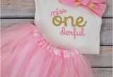 Onederful Birthday Girl One Derful First Birthday Outfit Girl Pink and Gold Birthday