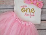 Onederful Birthday Girl One Derful First Birthday Outfit Girl Pink and Gold Birthday