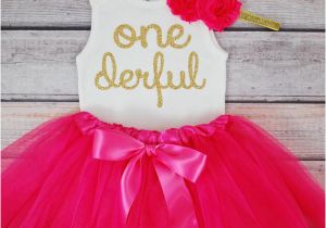 Onederful Birthday Girl One Derful First Birthday Outfit Girl Pink and Gold Birthday