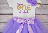 Onederful Birthday Girl One Derful First Birthday Outfit Girl Purple and Gold Birthday