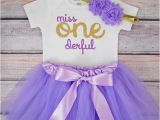 Onederful Birthday Girl One Derful First Birthday Outfit Girl Purple and Gold Birthday