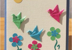 Origami for Birthday Cards Greetings Card Handmade Three origami Crane In Summer Garden