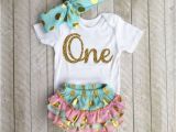 Outfits for 1 Year Old Birthday Girl Mint and Gold First Birthday Outfit One Year Old Outfit