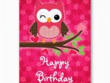 Owl Birthday Card Sayings Hot Pink Cute Owl Girly Happy Birthday Greeting Cards
