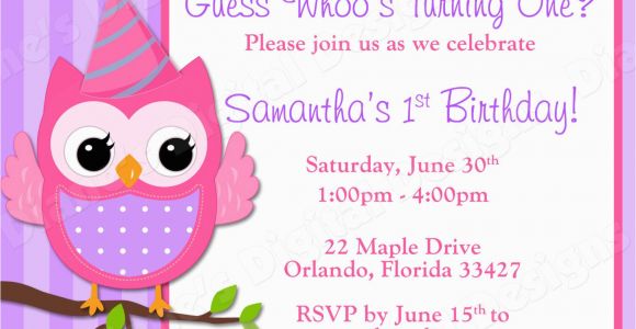 Owl Birthday Invitations Girl Children 39 S Owl Birthday Invitation Girl Design 3