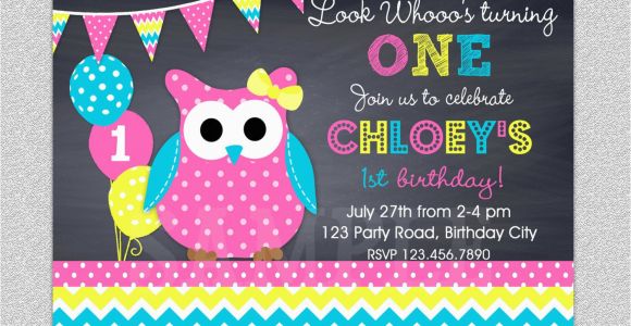 Owl themed First Birthday Invitations Owl Birthday Invitation Chevron Owl Birthday Party Invitation