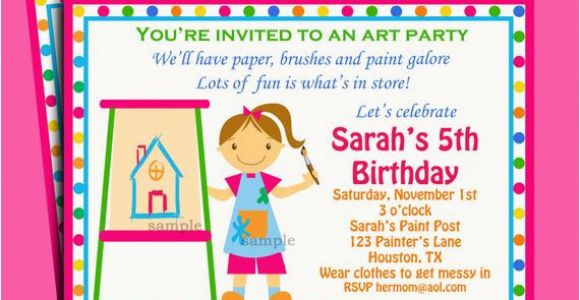 Painting Birthday Party Invitation Wording Painting Art Party Birthday Invitation Printable or Printed