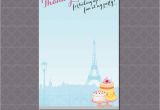 Paris themed Birthday Cards Paris Bakery themed Party Thank You Card French Birthday