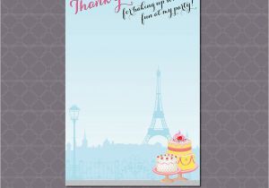 Paris themed Birthday Cards Paris Bakery themed Party Thank You Card French Birthday