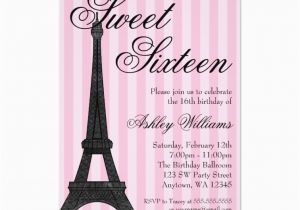 Paris themed Birthday Cards Pink Stripe Paris themed Sweet 16 Birthday Card Zazzle