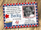 Patriotic Birthday Invitations Patriotic Cupcake Birthday Invitation with Photo Print Your