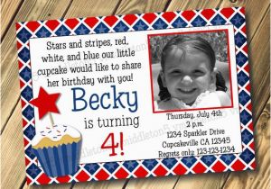 Patriotic Birthday Invitations Patriotic Cupcake Birthday Invitation with Photo Print Your