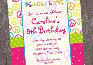 Peace Sign Birthday Invitations Girls Peace Sign Birthday Invitation by Paper Monkey