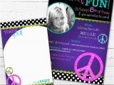 Peace Sign Birthday Invitations Peace Sign Birthday Invitation Photo Card and Coordinating