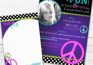 Peace Sign Birthday Invitations Peace Sign Birthday Invitation Photo Card and Coordinating