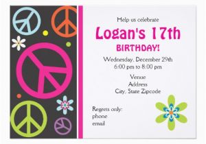 Peace Sign Birthday Invitations Peace Sign Birthday Invitation Teen Invitation Card