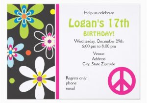 Peace Sign Birthday Invitations Peace Sign Birthday Invitation Teen Zazzle