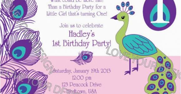 Peacock Birthday Party Invitations Peacock Birthday Invitation with Photo Jpeg File for