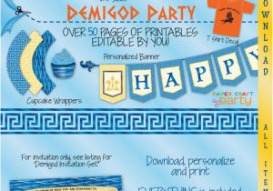 Percy Jackson Birthday Card Demigod Printable Party Kit Demigod Invite Decorations