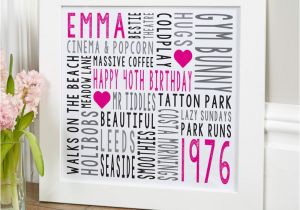 Personalised 40th Birthday Gifts for Her Personalised Word Art Frames