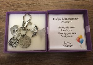 Personalised Gifts for Her 60th Birthday Personalised 60th Birthday Gift Lucky Sixpence Keyring Handbag
