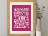 Personalised Gifts for Her 60th Birthday Personalised 60th Birthday Word Art Gift by Hope and Love