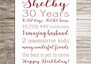 Personalized 30th Birthday Gifts for Her 30th Birthday Gift Birthday Sign Personalized Print for Her