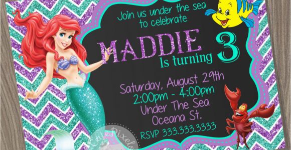 Personalized Ariel Birthday Invitations Little Mermaid Invitation Ariel Invitation Disney Little