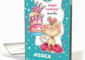Personalized Birthday Cards for Kids Custom Name Birthday Card for Kids Kitty Mice and