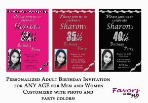 Personalized Birthday Invitations for Adults Personalized Adult Birthday Invitation for Any Age for Men and