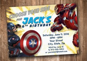 Personalized Captain America Birthday Invitations Captain America Civil War Party Invitation Personalized