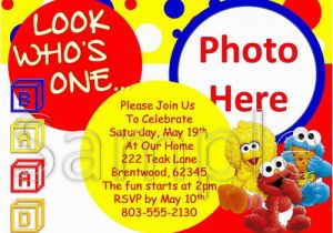 Personalized Sesame Street Birthday Invitations Sesame Street Babies Custom Photo First Birthday Invitation
