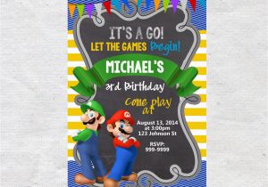 Personalized Super Mario Birthday Invitations Super Mario Brothers Birthday Invitation Chalkboard Chevron