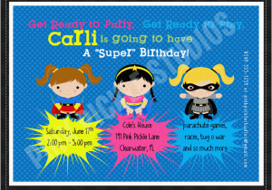 Personalized Superhero Birthday Invitations Superhero Girls Personalized Party Invitation