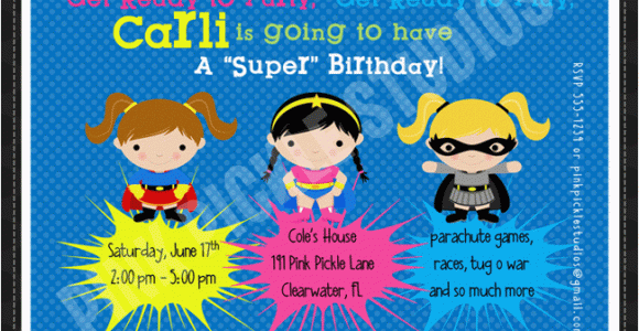 Personalized Superhero Birthday Invitations Superhero Girls Personalized Party Invitation