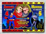 Personalized Superman Birthday Invitations Sibling Birthday Invitation Twins Invitation Batman and